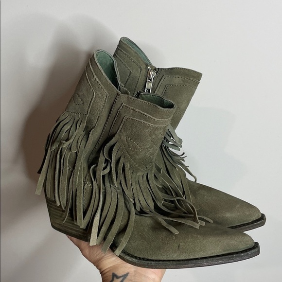 Free People | Women’s Lawless Fringe Ankle Boots in Olive Green Size 6.5 NWOB - Picture 3 of 8